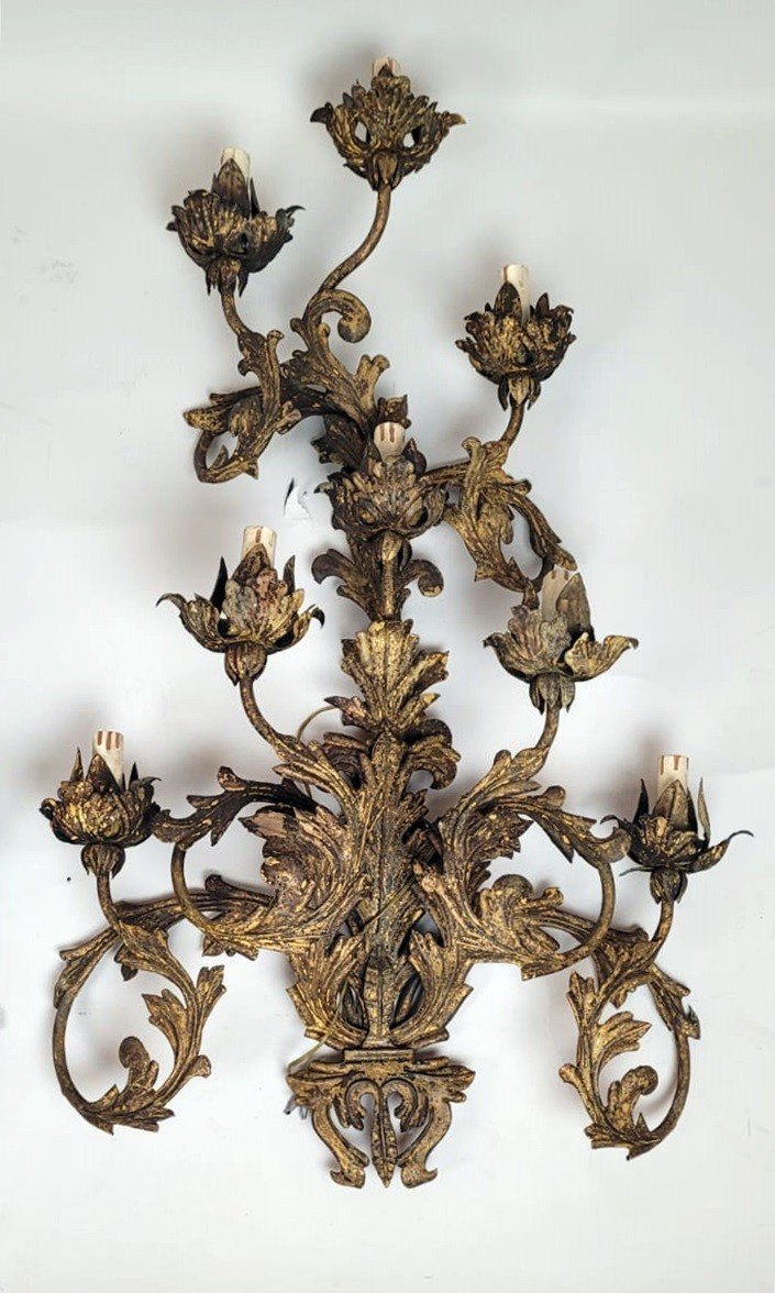 Pair Of Large Patinated Metal Sconces-photo-3