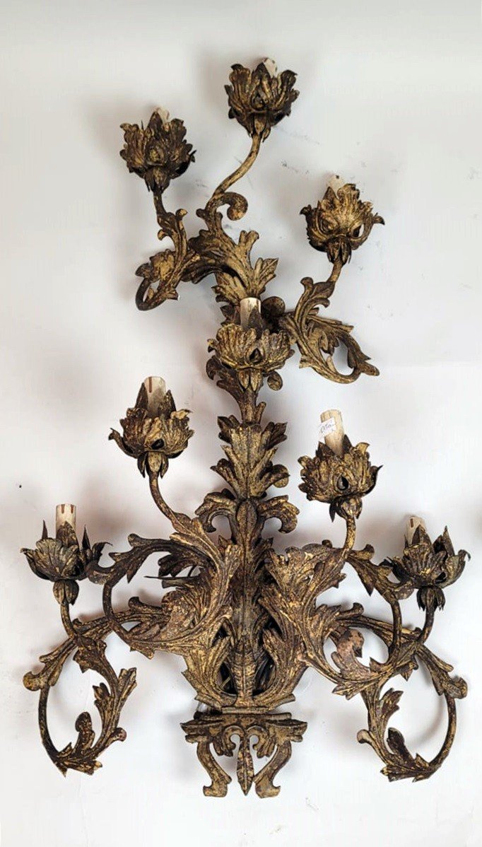 Pair Of Large Patinated Metal Sconces-photo-4