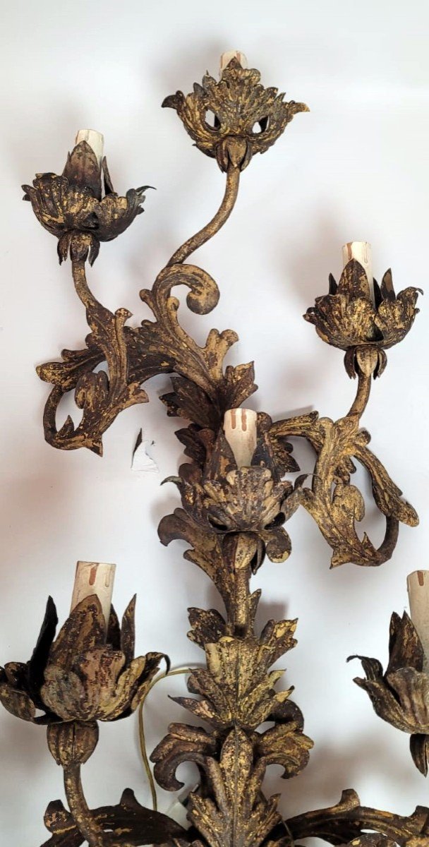 Pair Of Large Patinated Metal Sconces-photo-1