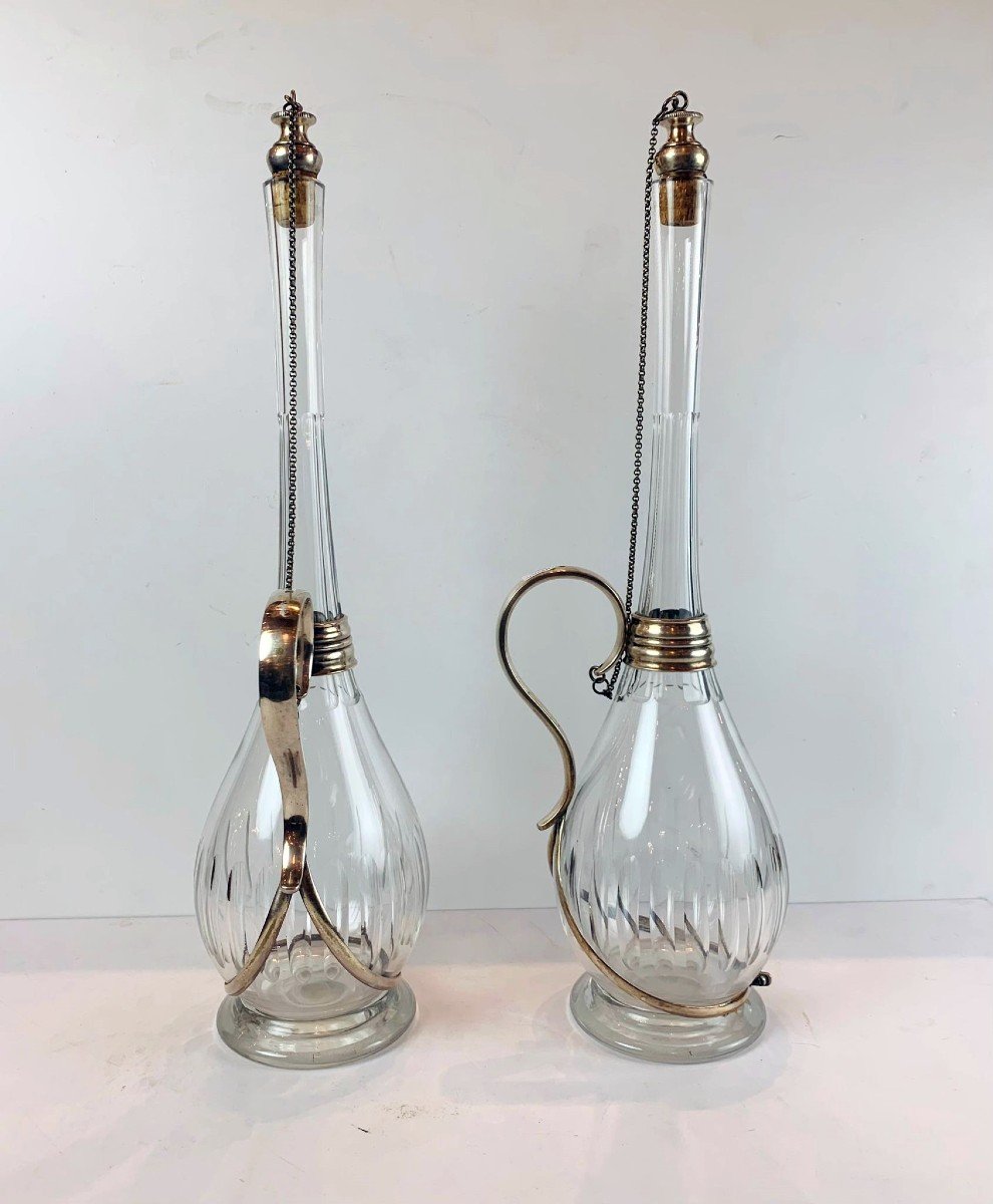 Pair Of Crystal And Silver Carafes-photo-2