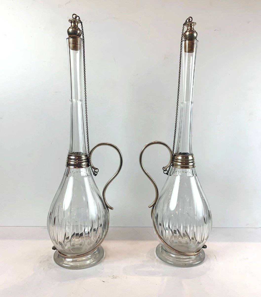 Pair Of Crystal And Silver Carafes-photo-3