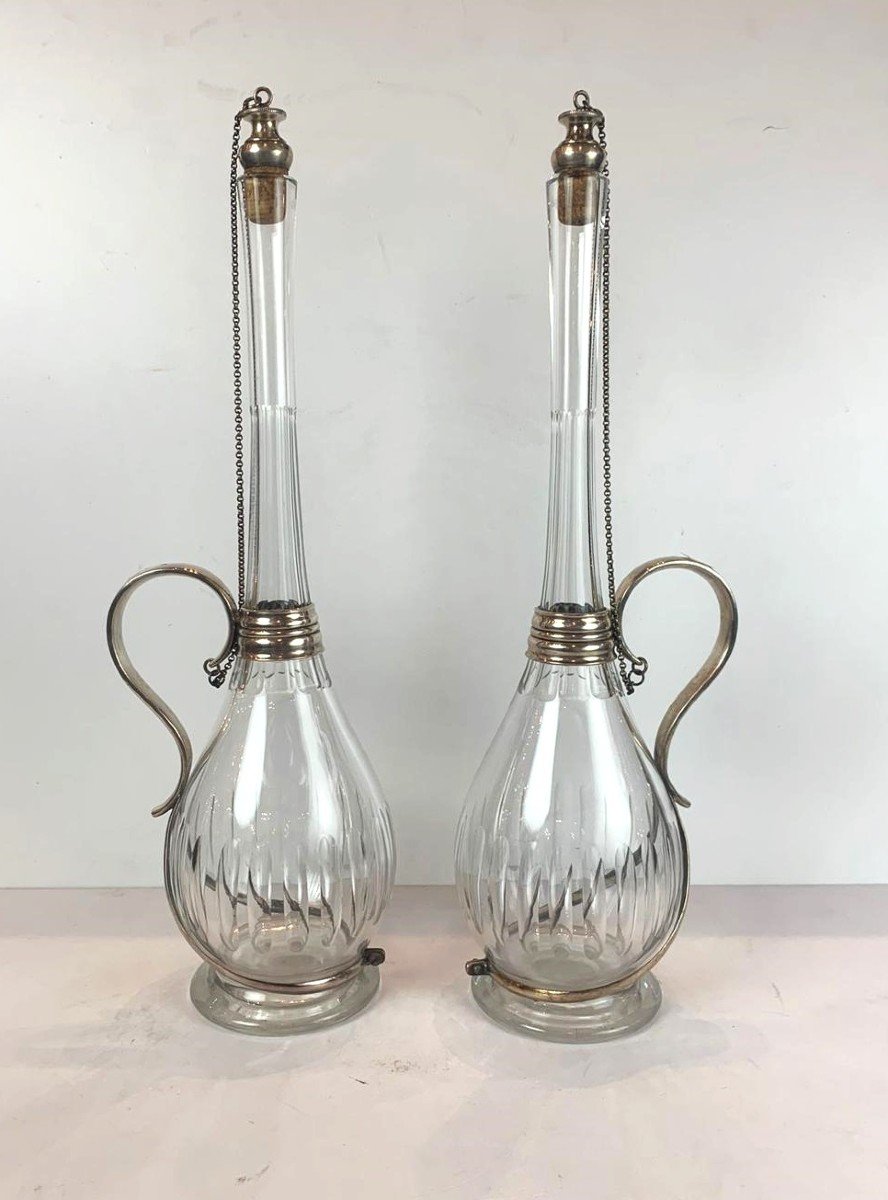 Pair Of Crystal And Silver Carafes-photo-4