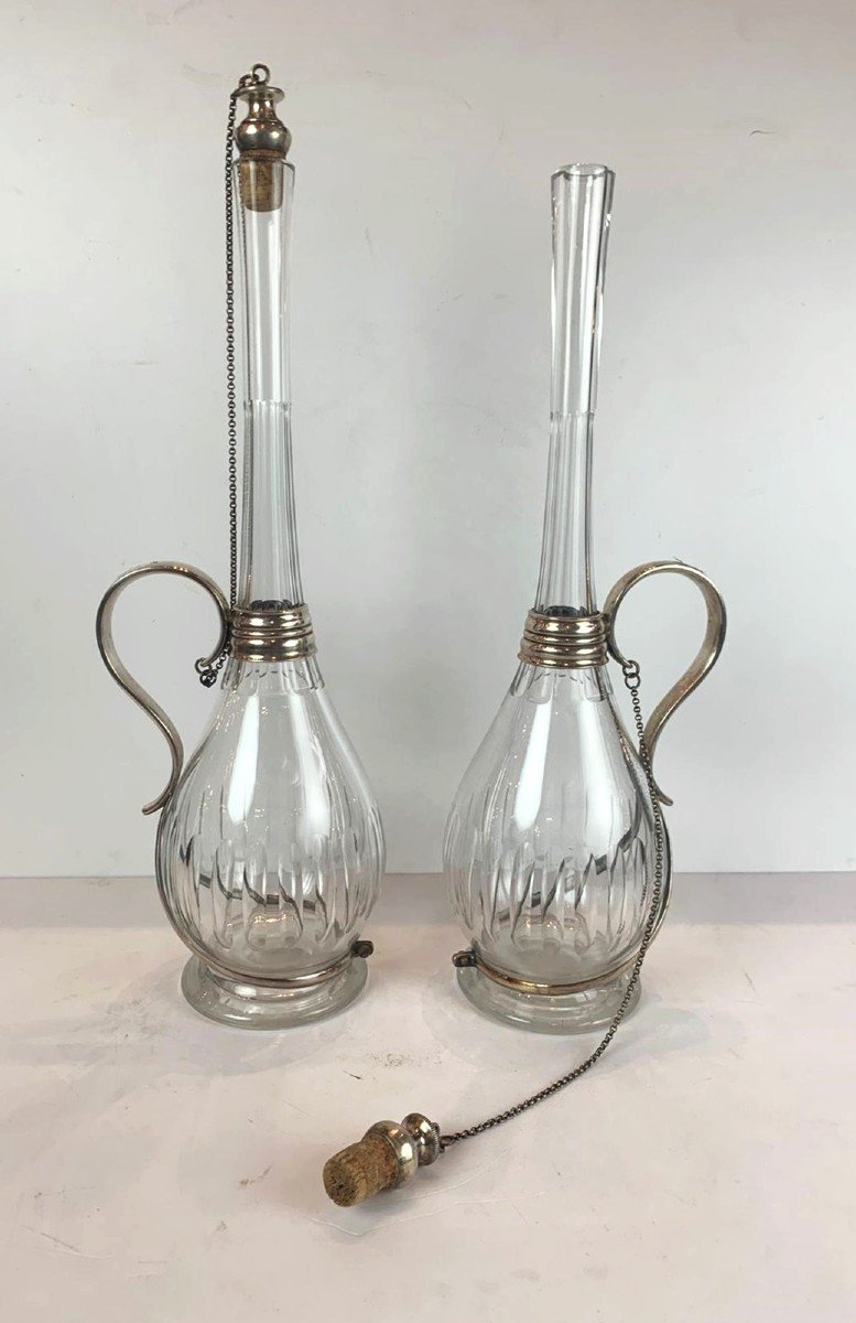 Pair Of Crystal And Silver Carafes-photo-5