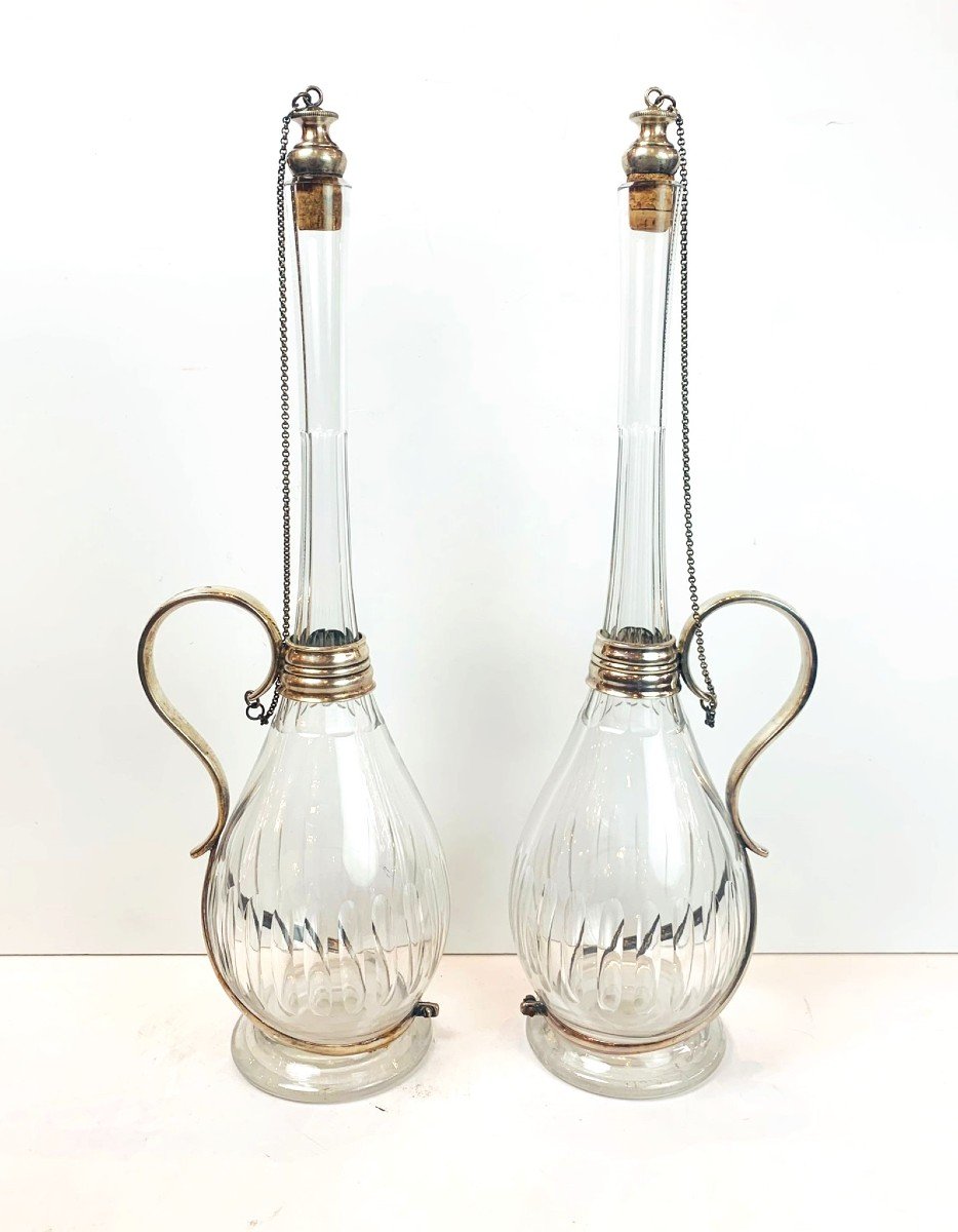 Pair Of Crystal And Silver Carafes