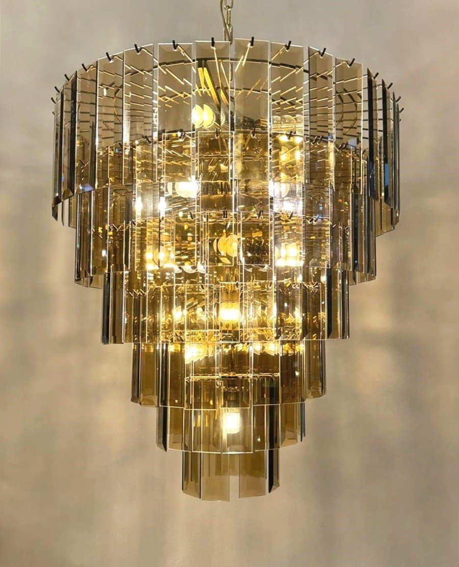 Chandelier With Smoked Glass Plates-photo-2