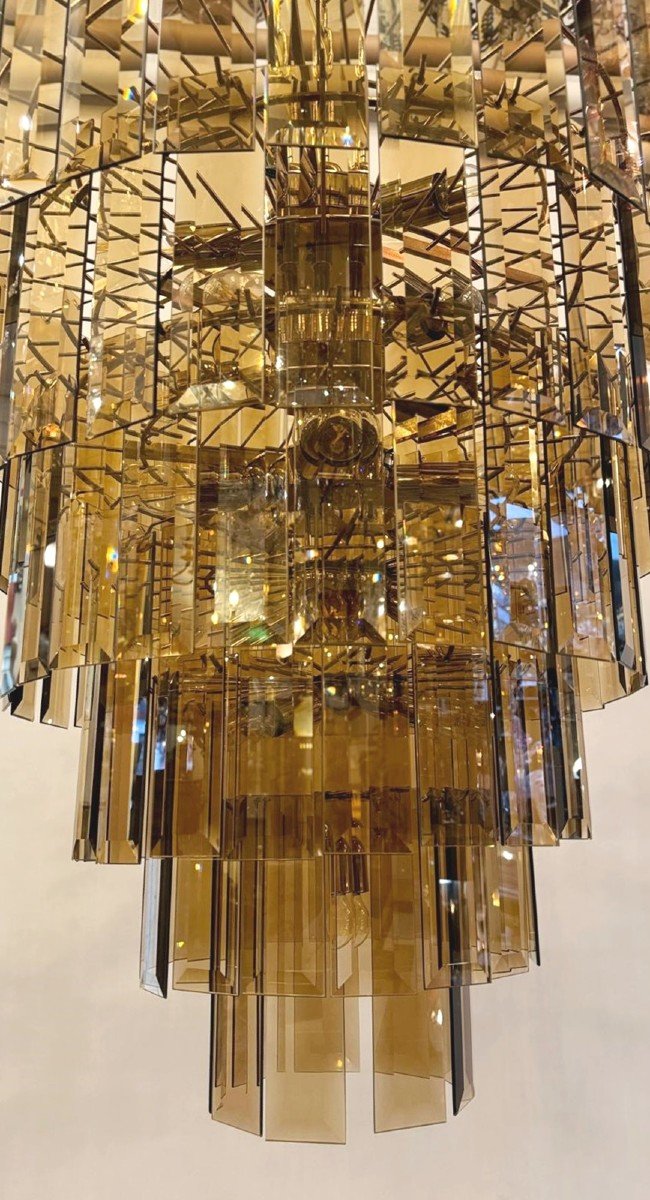 Chandelier With Smoked Glass Plates-photo-3