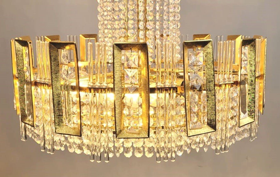 Brass And Glass Chandelier-photo-3