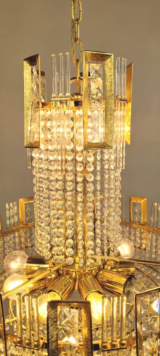 Brass And Glass Chandelier-photo-4