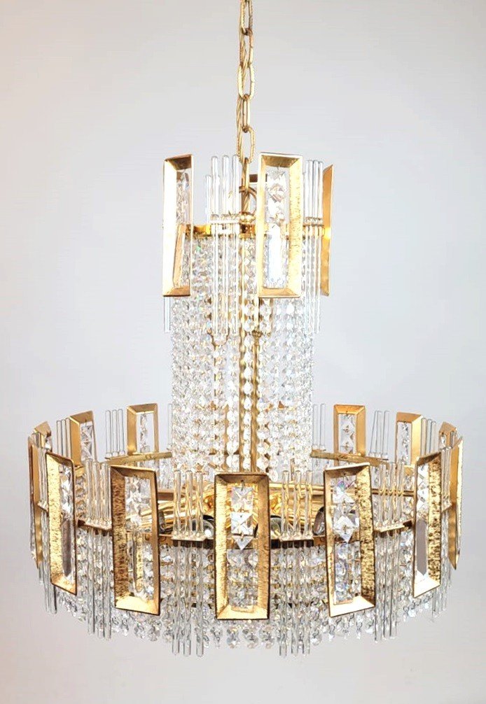 Brass And Glass Chandelier-photo-3