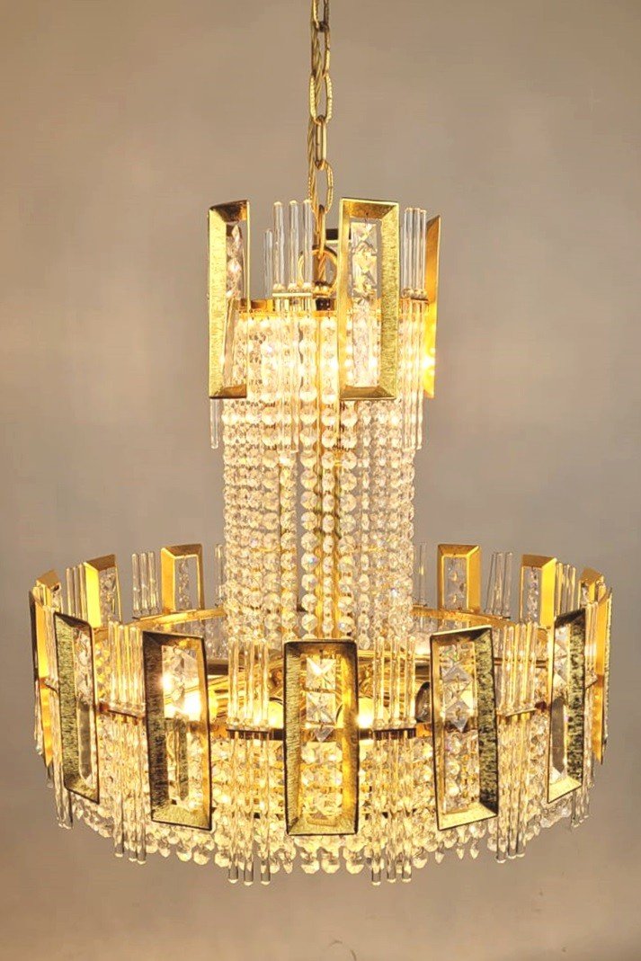 Brass And Glass Chandelier