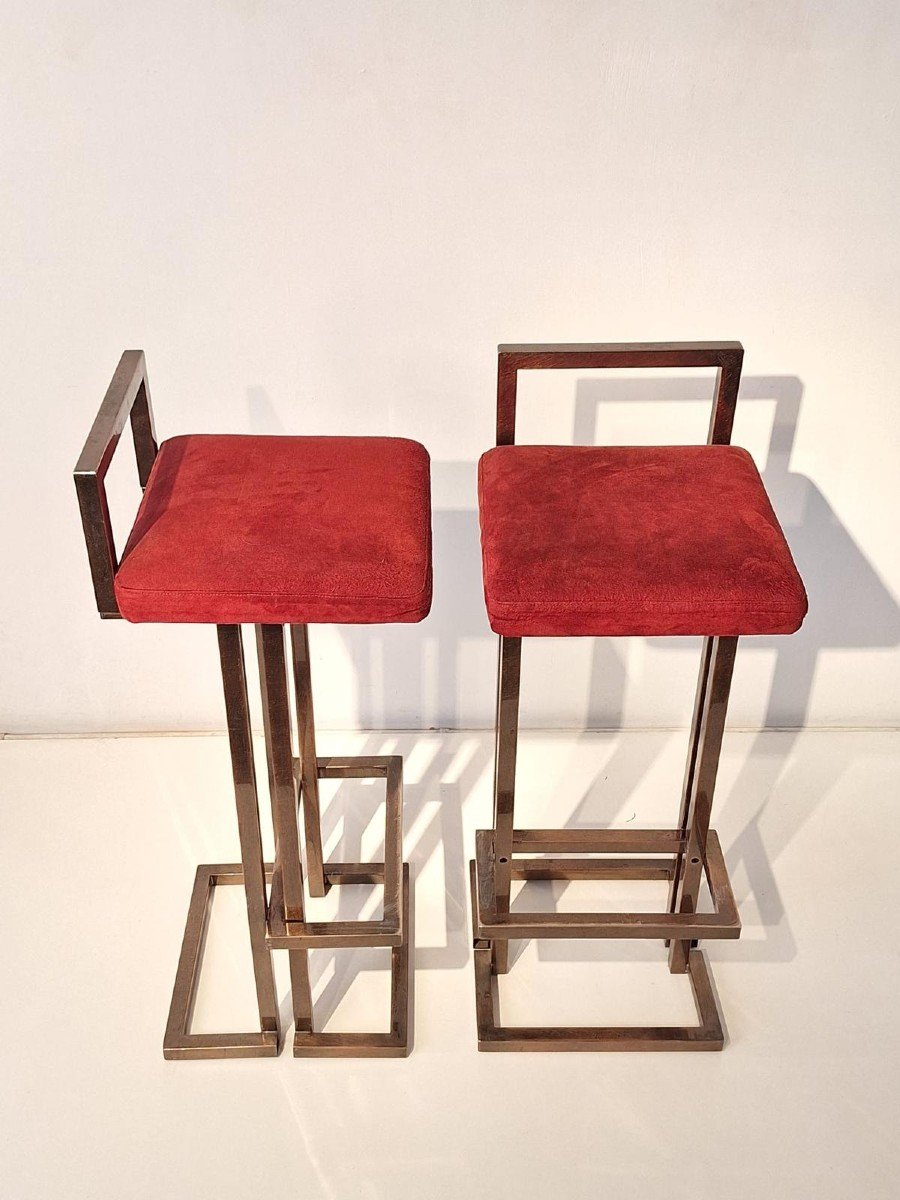 Pair Of High Brass Stools.-photo-2