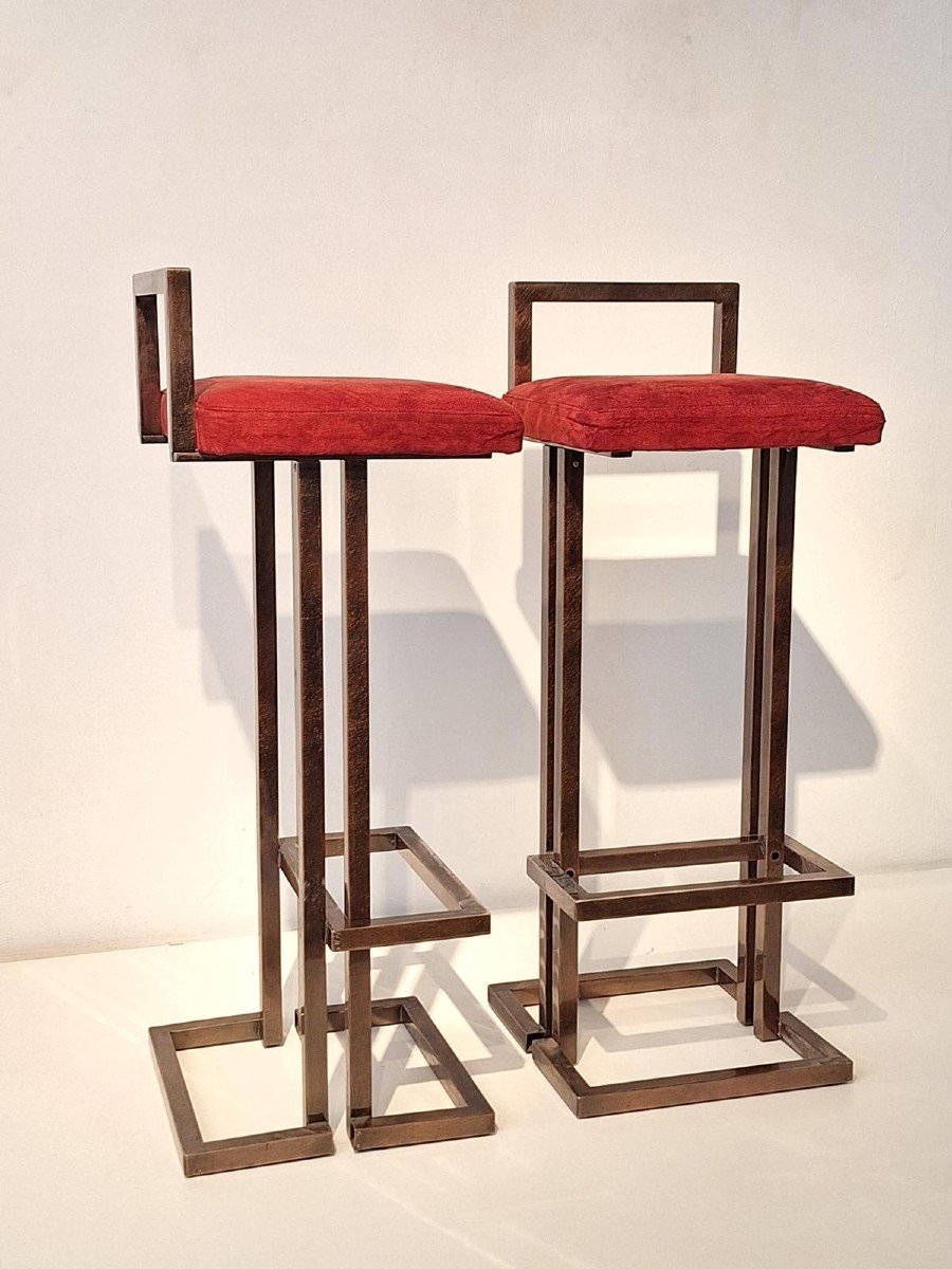 Pair Of High Brass Stools.-photo-3