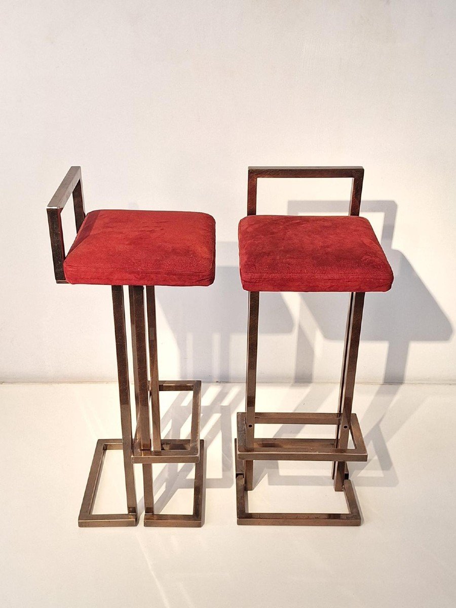 Pair Of High Brass Stools.-photo-4