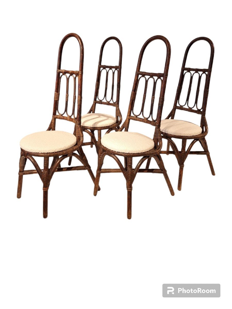 Set Of 4 Stained Bamboo Chairs-photo-2