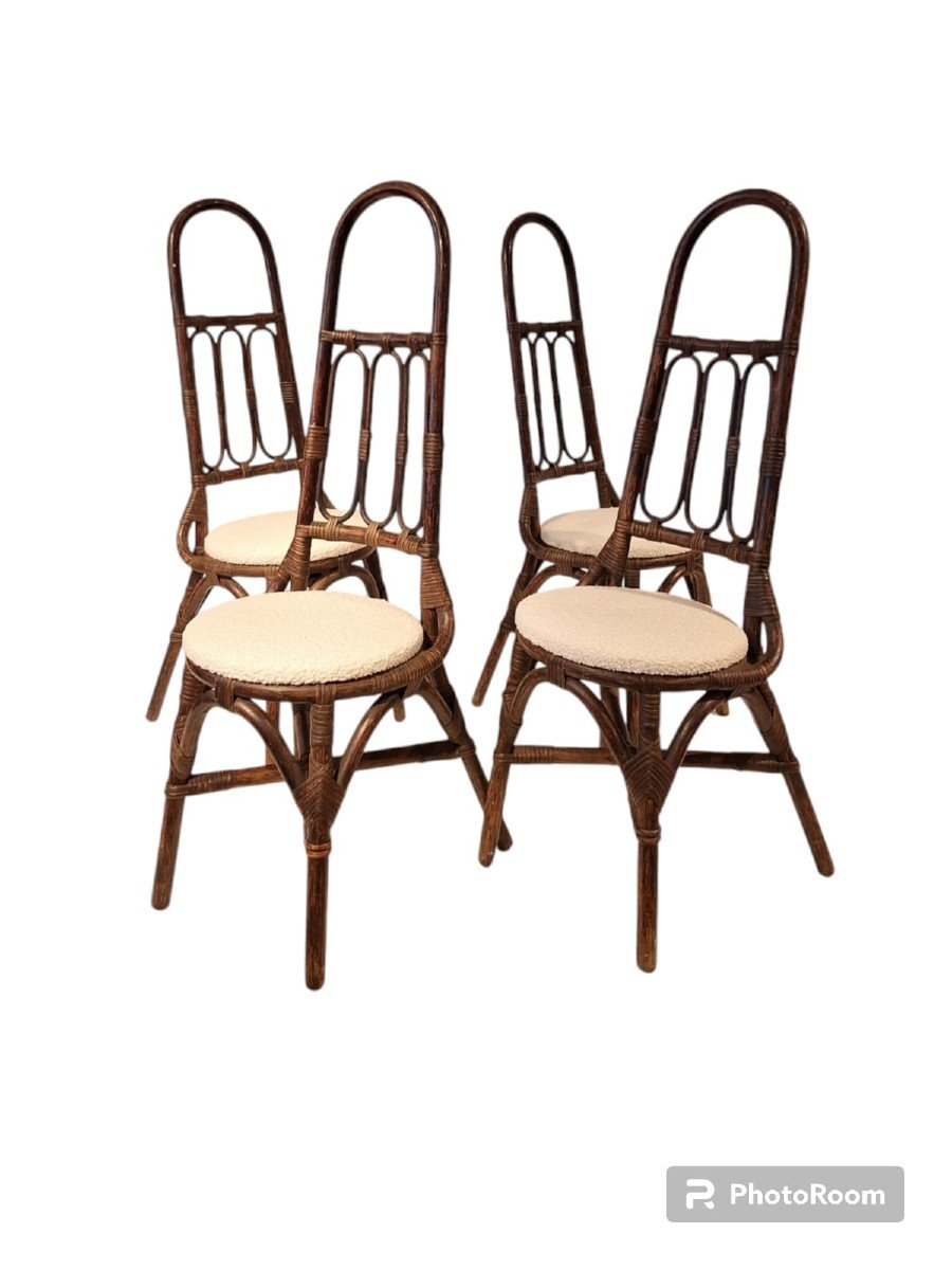 Set Of 4 Stained Bamboo Chairs-photo-3