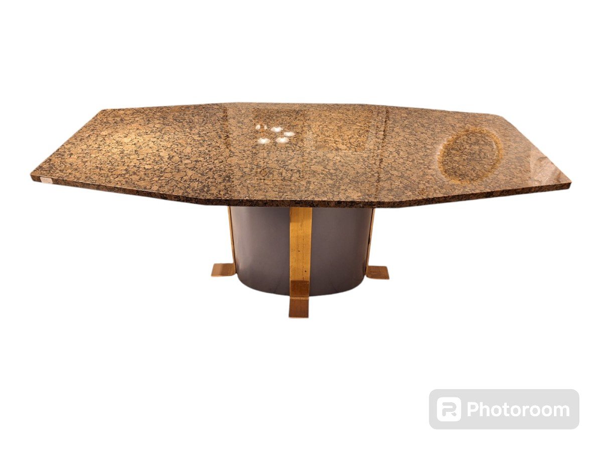 Dining Room Table Steel And Bronze Base, Granite Top 70s-80s-photo-4