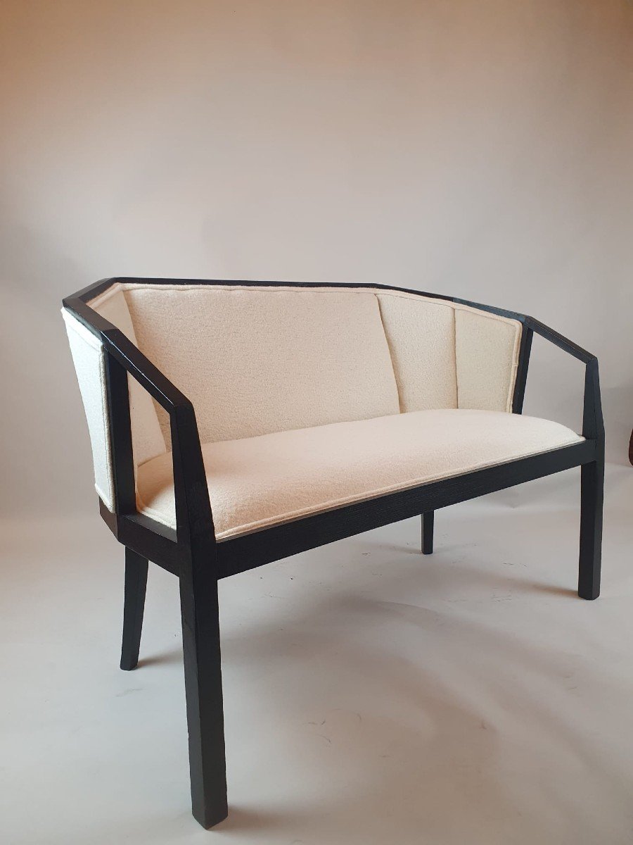 Art Deco Bench In Black Poly Wood, Circa 1940-photo-4