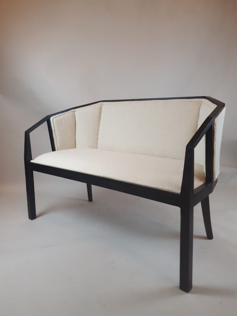 Art Deco Bench In Black Poly Wood, Circa 1940-photo-3