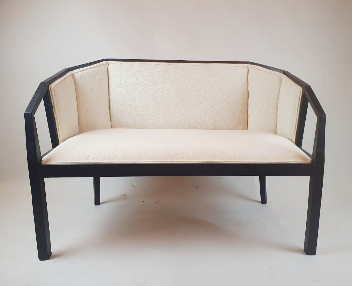 Banquette Art Déco En Bois Poly Noir, Vers 1940