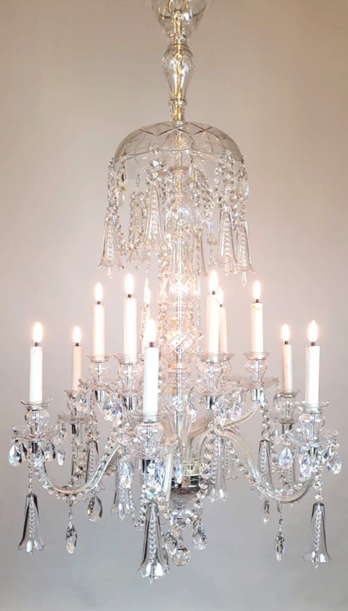 Glass And Crystal Chandelier - 12 Light Arms