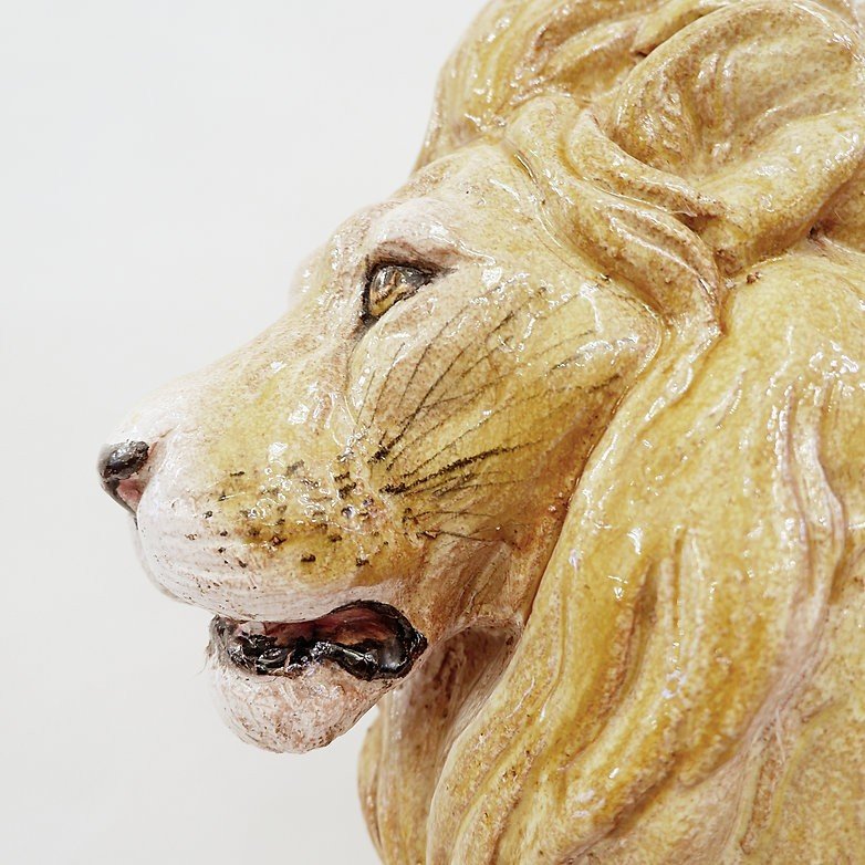 Vintage Glazed Terracotta Lion Sculpture, Italy, 1960s-photo-2