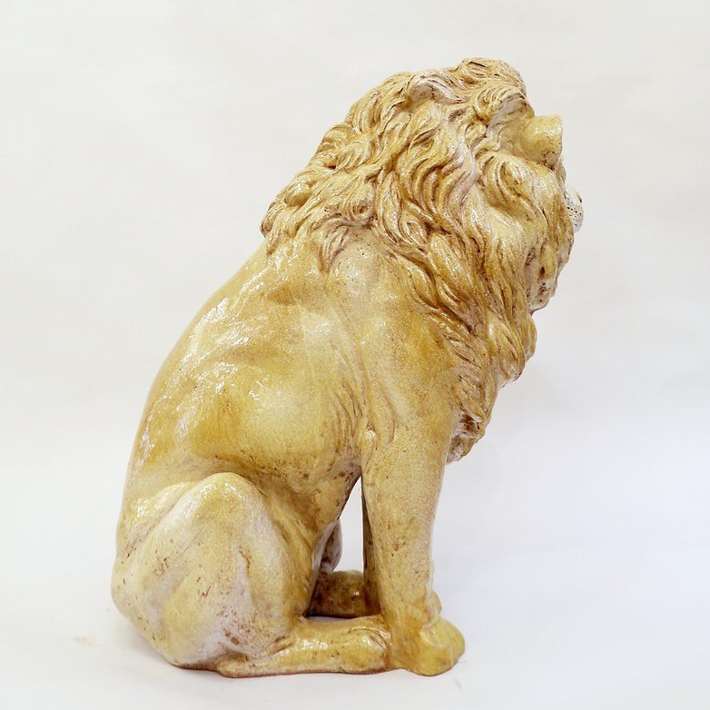 Vintage Glazed Terracotta Lion Sculpture, Italy, 1960s-photo-1