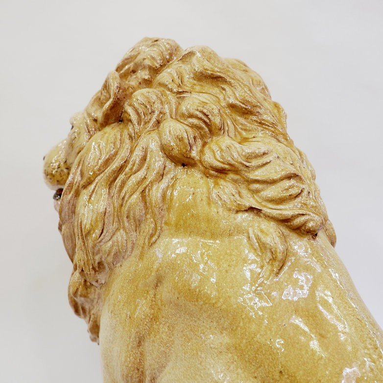 Vintage Glazed Terracotta Lion Sculpture, Italy, 1960s-photo-2