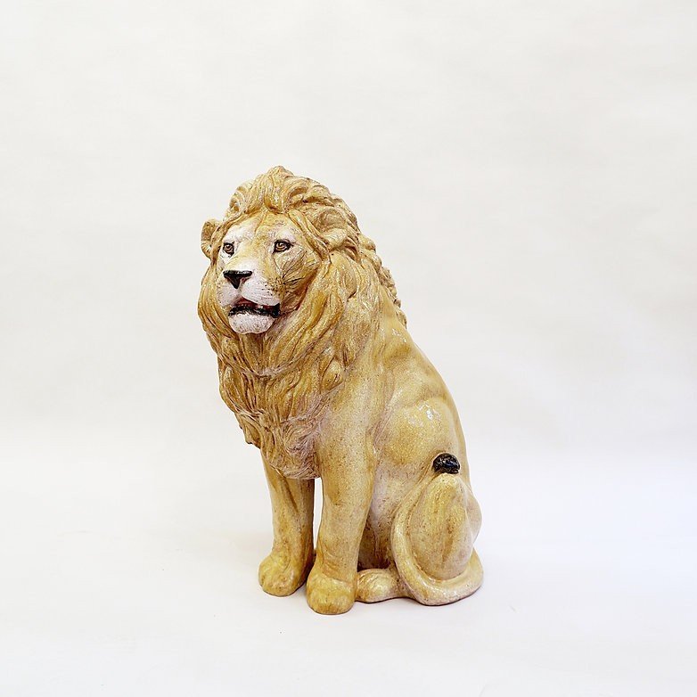 Vintage Glazed Terracotta Lion Sculpture, Italy, 1960s-photo-4