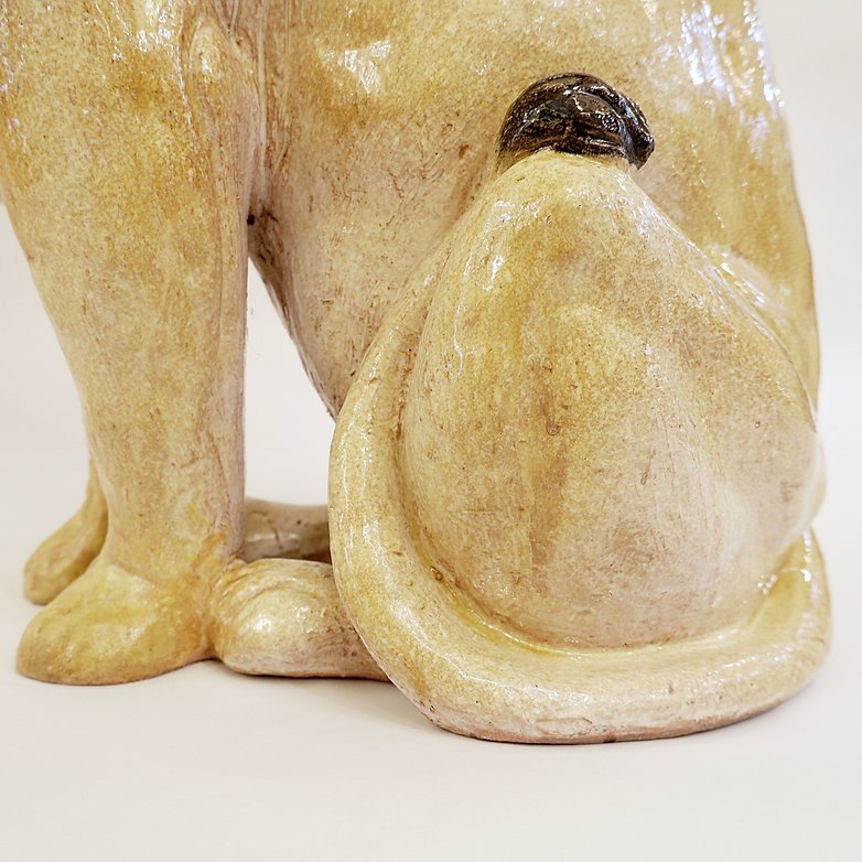 Vintage Glazed Terracotta Lion Sculpture, Italy, 1960s-photo-5