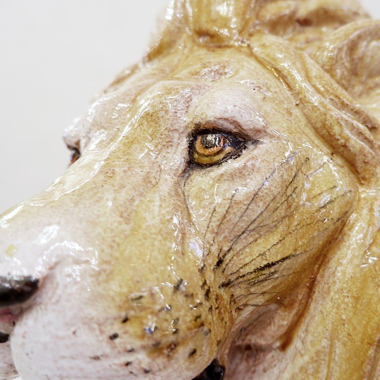 Vintage Glazed Terracotta Lion Sculpture, Italy, 1960s-photo-6