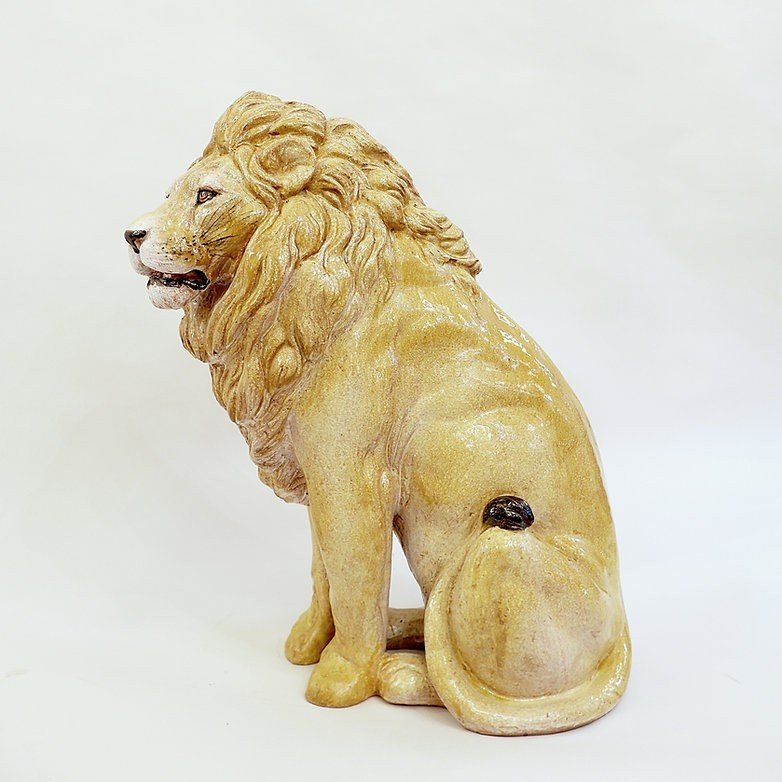 Vintage Glazed Terracotta Lion Sculpture, Italy, 1960s