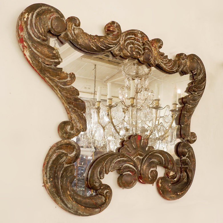 Baroque Mirror, Carved Wood, Patinated. -photo-2