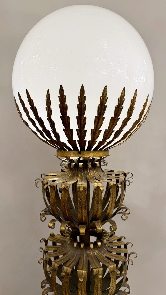 Floor Lamp In Gold Metal And Opaline-photo-2