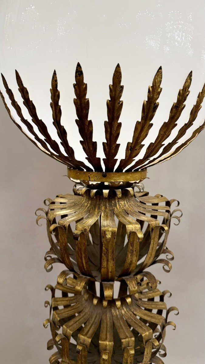 Floor Lamp In Gold Metal And Opaline-photo-3