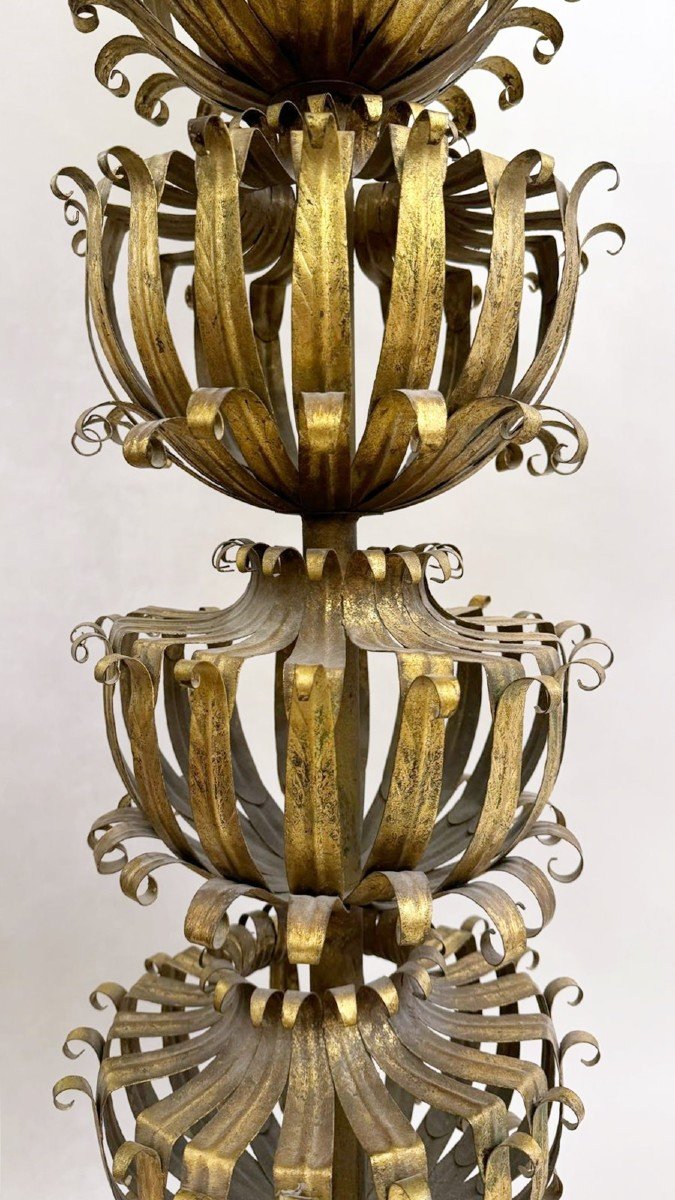 Floor Lamp In Gold Metal And Opaline-photo-4