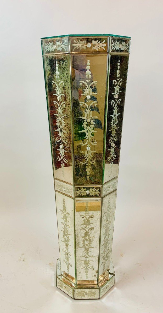 Mirrored And Etched Glass Column 