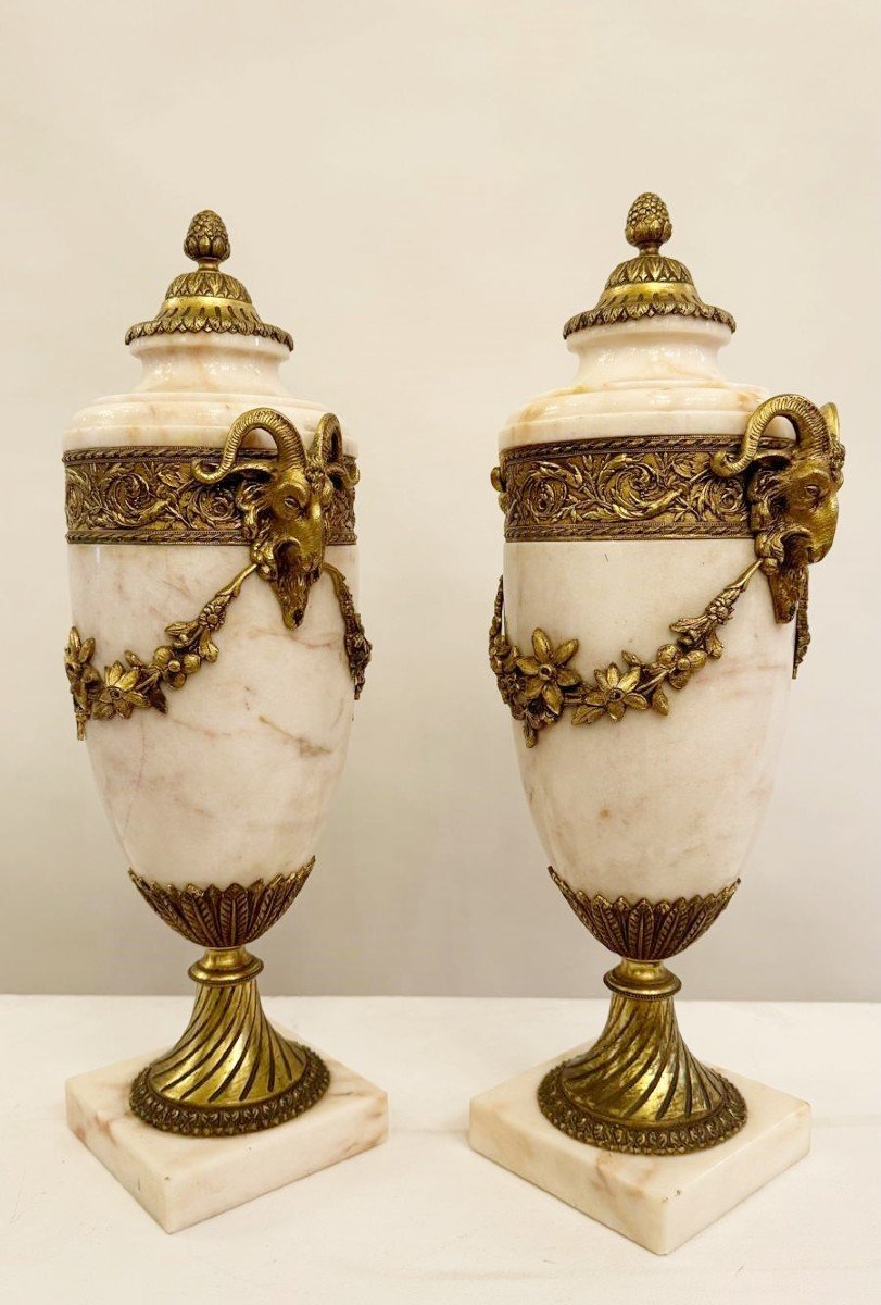 Pair Of Marble And Bronze Cassolettes-photo-3