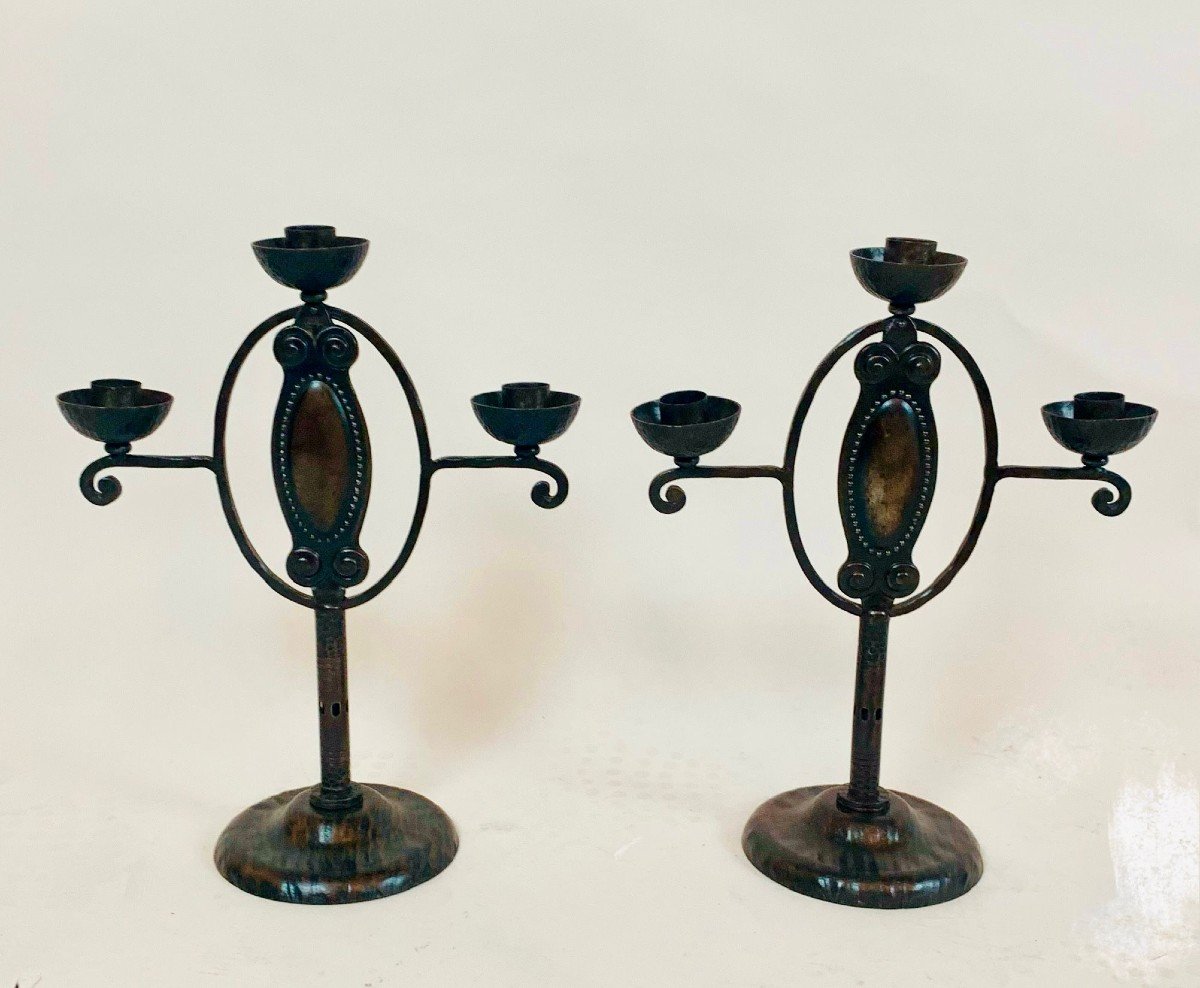 Pair Of Arts & Crafts Candlesticks-photo-2