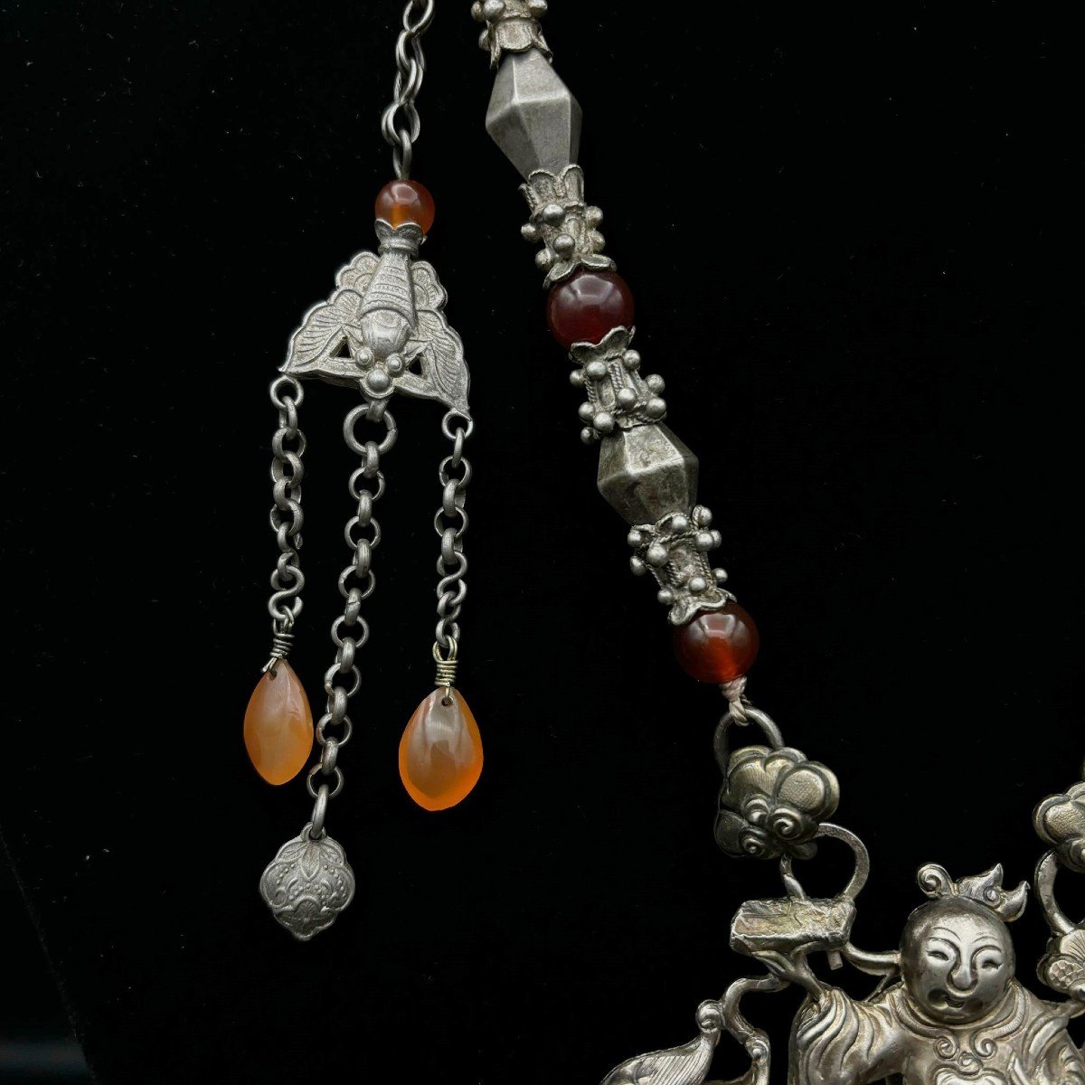 Chinese Silver Necklace With Carnelian Beads.-photo-3