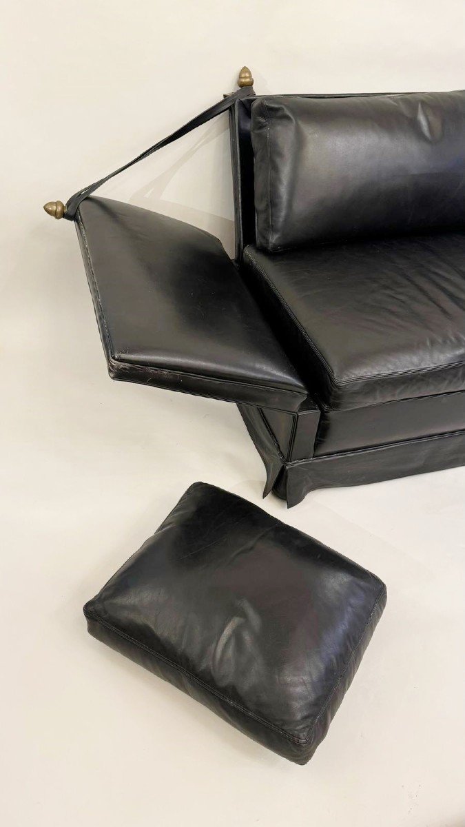 Sofa 2 Places Cuir Noir, Maison "janssen"-photo-1