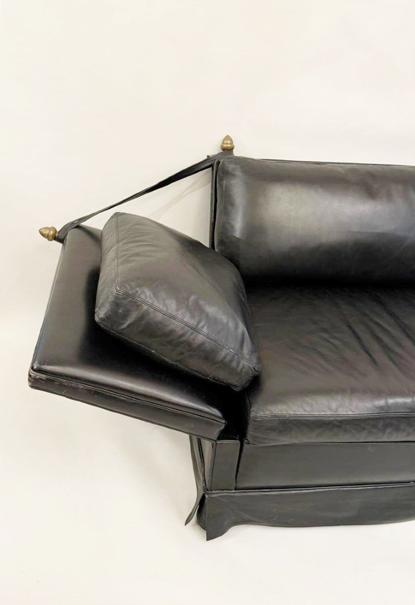 Sofa 2 Places Cuir Noir, Maison "janssen"-photo-2