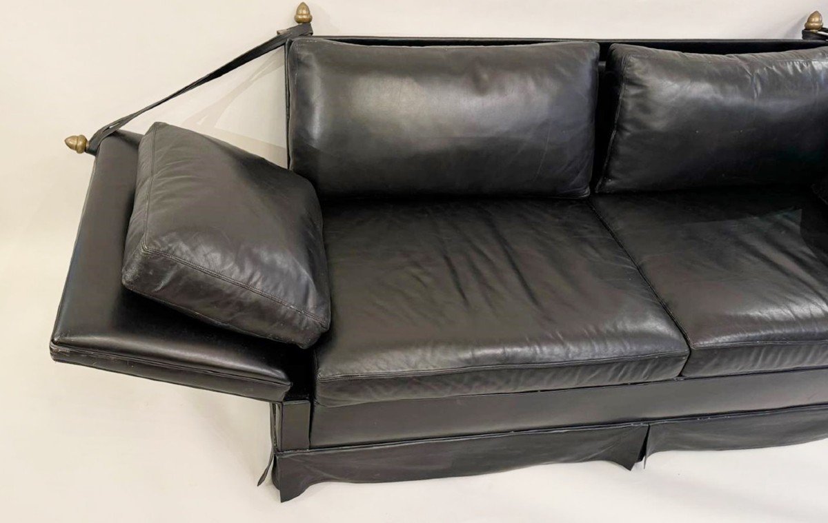 Sofa 2 Places Cuir Noir, Maison "janssen"-photo-3