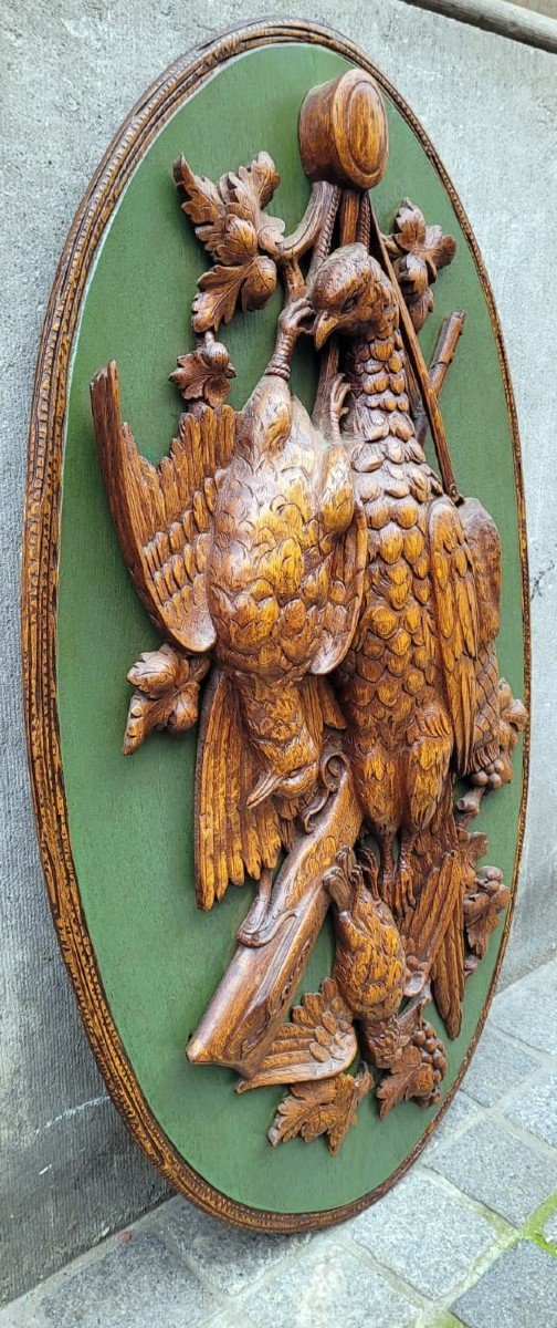 Large Carved Wooden Medallion - Hunting Trophy-photo-2