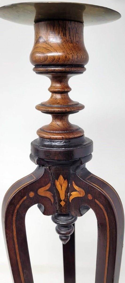 Pair Of Inlaid Mahogany Candlesticks-photo-4