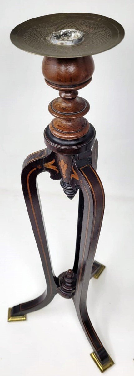 Pair Of Inlaid Mahogany Candlesticks-photo-1