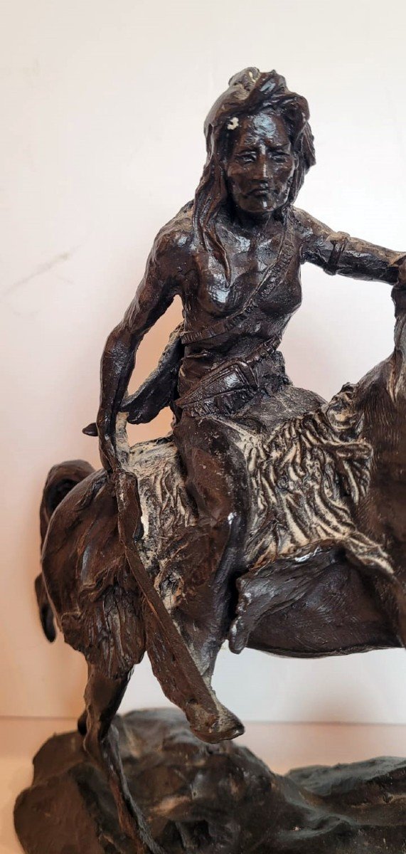 Bronze Sculpture - Indian On Horseback-photo-3