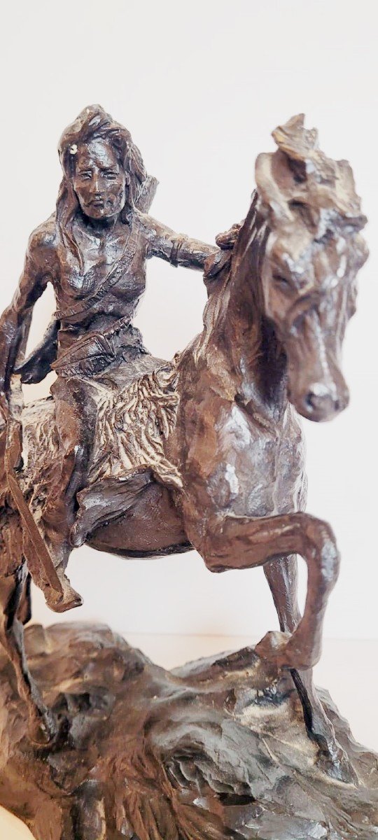 Bronze Sculpture - Indian On Horseback-photo-4