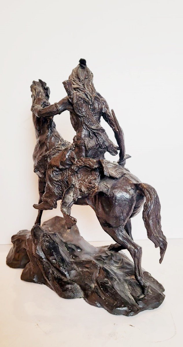 Sculpture En Bronze - Indien à Cheval-photo-1