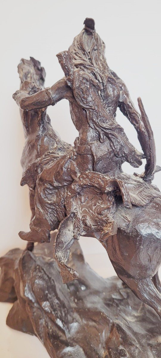 Bronze Sculpture - Indian On Horseback-photo-2