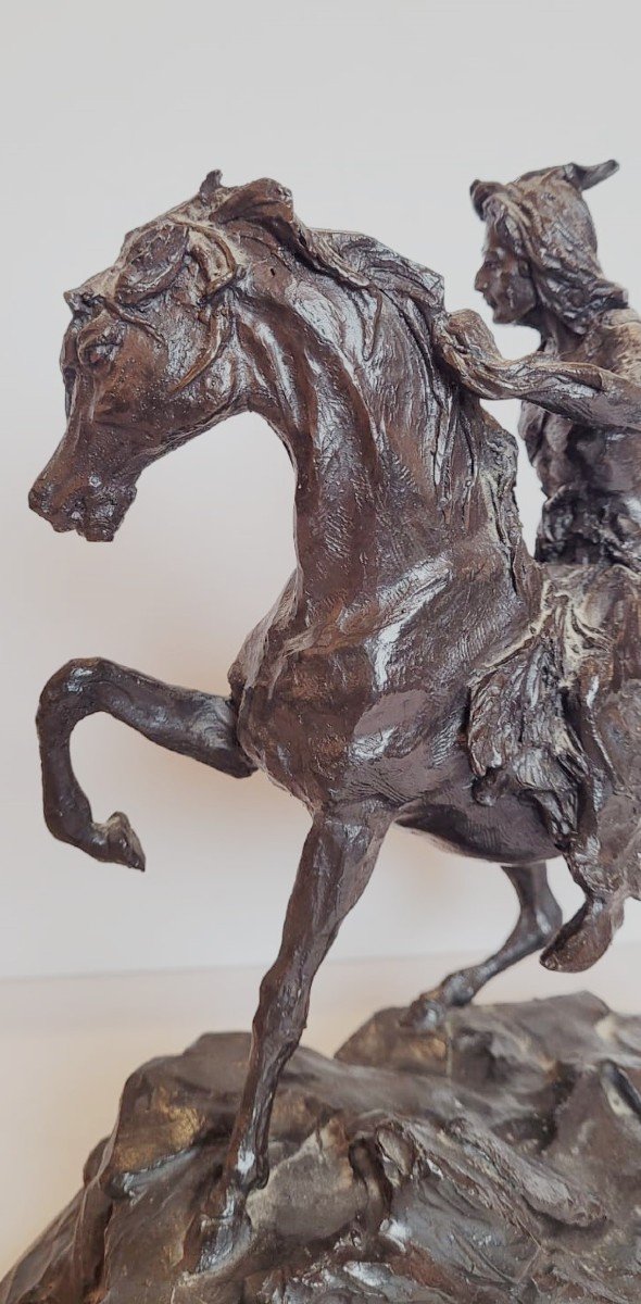 Sculpture En Bronze - Indien à Cheval-photo-3